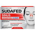 Sudafed 12 Hour Sinus Pressure + Congestion Nasal Decongestant Coated Caplets 120 mg