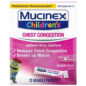 Children's Mucinex Chest Congestion Expectorant, Mini-Melts, Bubble Gum- 12 ea