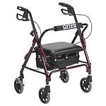 Drive Medical Junior Low Handle Rollator Walker with Padded Seat and Backrest Red by 