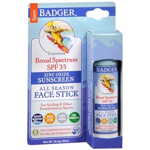 Badger Unscented Sunscreen Face Stick, SPF 30, Unscented, .65 oz