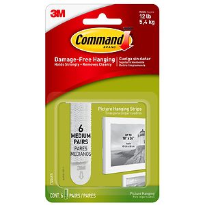 Command Strips Damage-Free Hanging:  Picture Hanging Strips, 6 medium strips