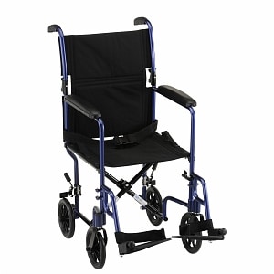 Nova Transport Chair Lightweight with S/A Footrests, 17 inch, Blue