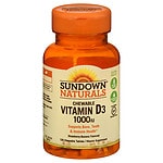 Sundown Naturals Chewable Vitamin D3 1000 IU, Tablets, Strawberry-Banana