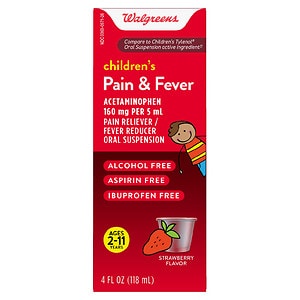 pain fever walgreens children acetaminophen 160mg oral strawberry suspension medicine larger childrens