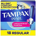 Tampax Pearl Tampons with Pearl Plastic Applicators, Unscented, Regular, 18 ea