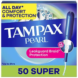 Tampax Pearl Tampons with Pearl Plastic Applicators, Unscented, Super, 50 ea