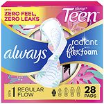 Always Totally Teen Regular with Flexi-Wings, Unscented- 28 ea