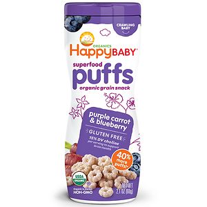 Happy Puffs Organic Puffs Finger Food for Babies, Purple Carrot and Blueberry- 2.1 oz