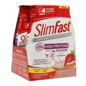 SlimFast Advanced Nutrition High Protein Meal Replacement Shake, Strawberries & Cream, 4 pk, 11 oz