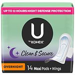 Kotex Natural Balance Overnight Maxi Pads with Wings, Heavy, 14 ea