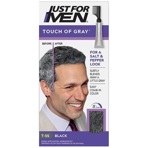 Just For Men Touch of Gray Gray Hair Treatment, Dark Black   Gray T 55 