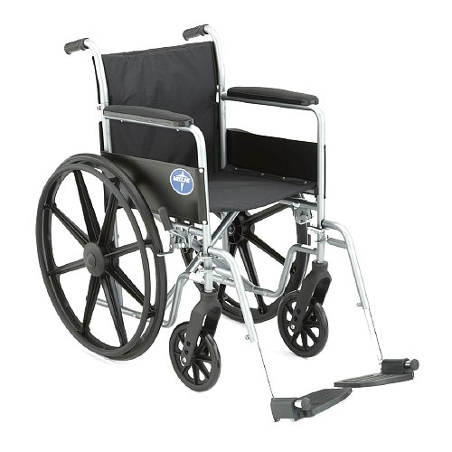 Medline Excel Basic Wheelchair Permanent Full Length Arms, Silver, 18 x 16 Seat